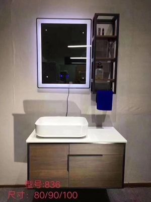 Rustikale Premade-Badezimmer-Eitelkeiten, dünne weiße Fertigbadezimmer-Eitelkeit mit Spitzen-LED-Spiegel